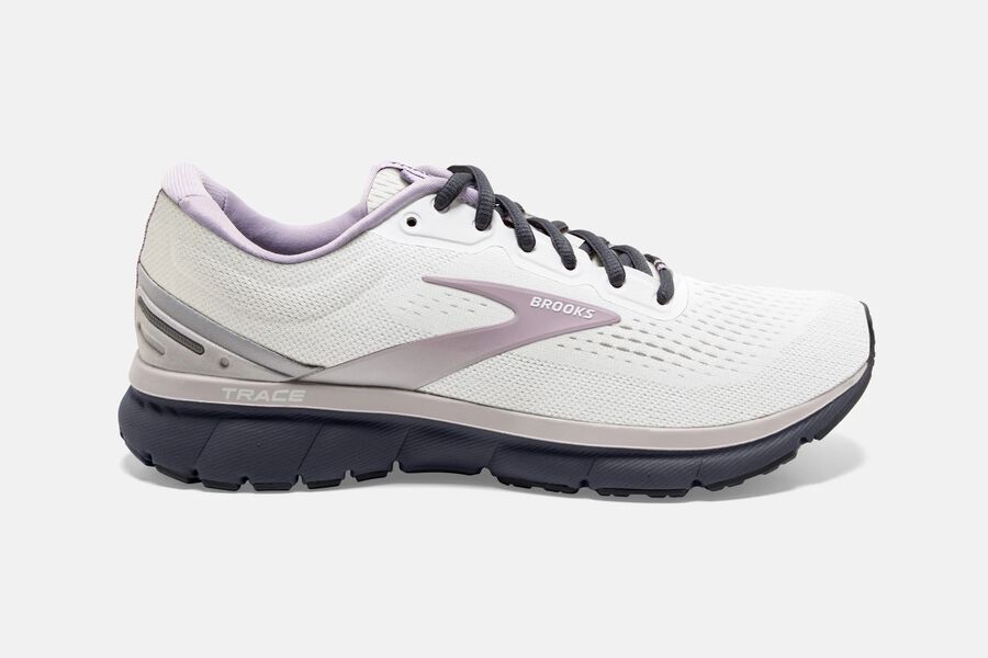 Womens Brooks Trace Road Shoes White/Grey/Ombre Blue | 364501-HQV